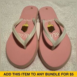 XimiVogue Pink & White Popsicle & Hello Summer Graphic Flip Flops Casual Sandals